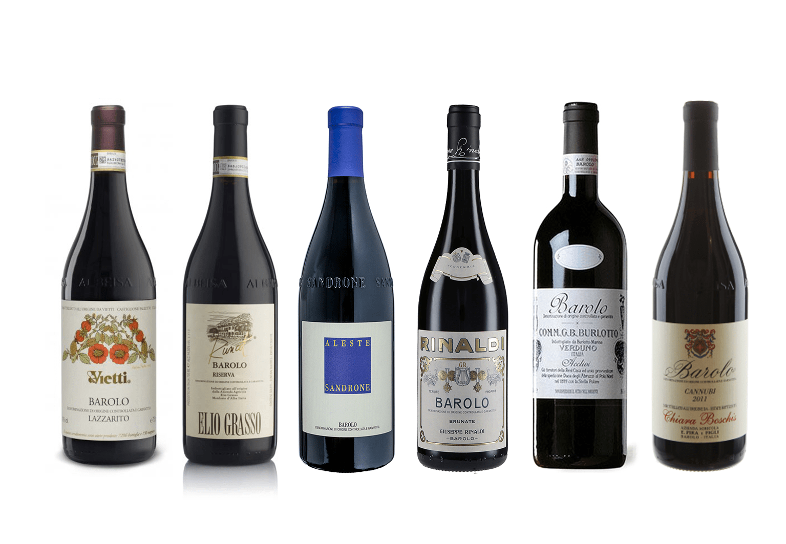 Degustationspaket Great Baroli: Rinaldi, Burlotto Cannubi, Burlotto Acclivi, Grasso Runcot, Sandrone le Vigne, Giacomo Conterno Cascina Francia